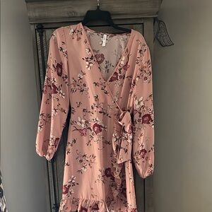 Xhilaration Floral Long Sleeve Dress in Pink and Red